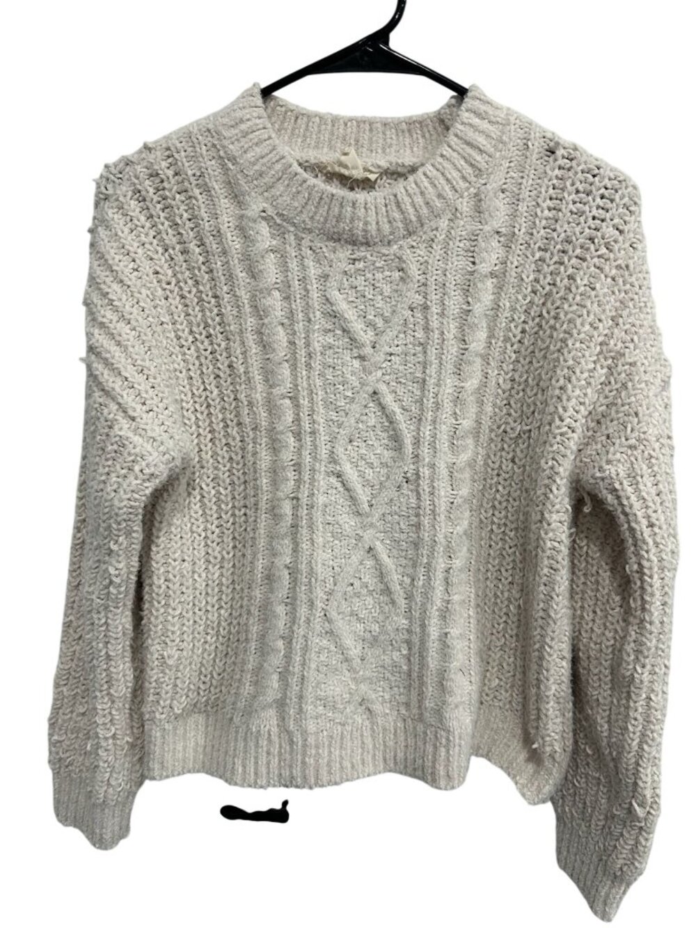 Sage & Oak Medium White Cable Knit Crewneck Sweater Polyester Winter Cozycore
